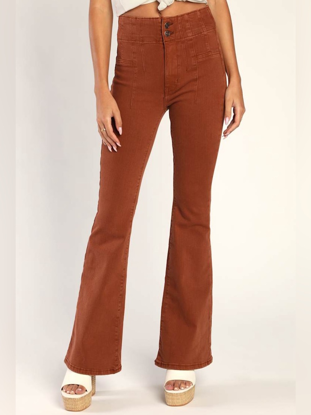 Free People We The Free Jayde High Rise Flare Jeans 29 Rust Orange Boho Hippie - Picture 2 of 12